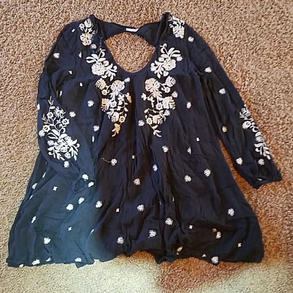 Free People Open Back Embroidered Dress L